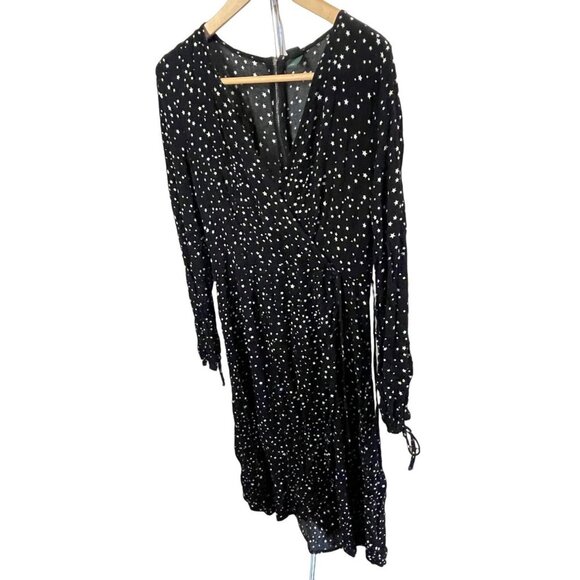 Wild Fable Black Star Patterned Faux Wrap Midi Length Dress Sz M - Picture 3 of 9
